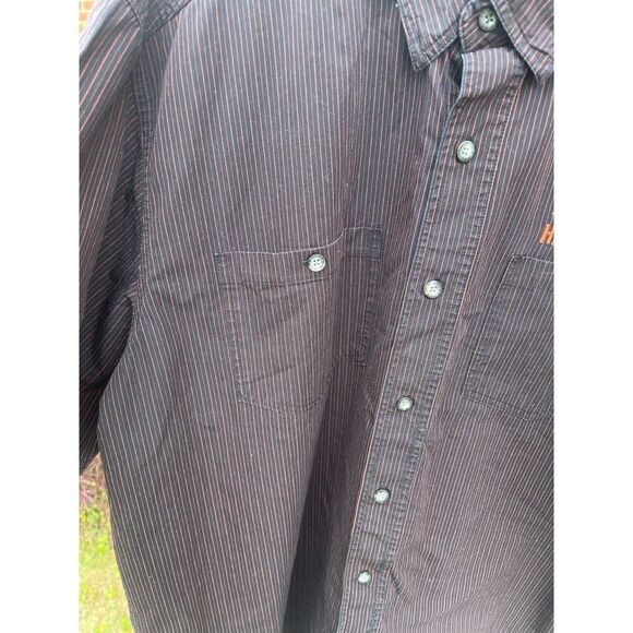 Harley-Davidson Pre-Luxe Mens Button Up Shirt Size 2XL Black Striped 100% Cotton - Picture 4 of 10